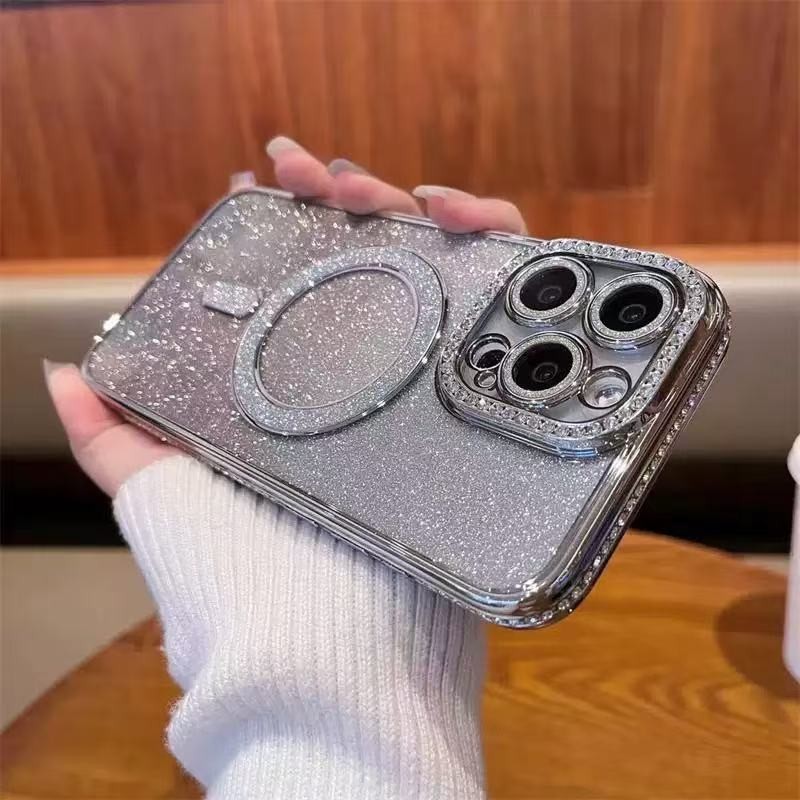 Rhinestone Glitter Magnetic Phone Case All-inclusive Drop-resistant Protective Cover