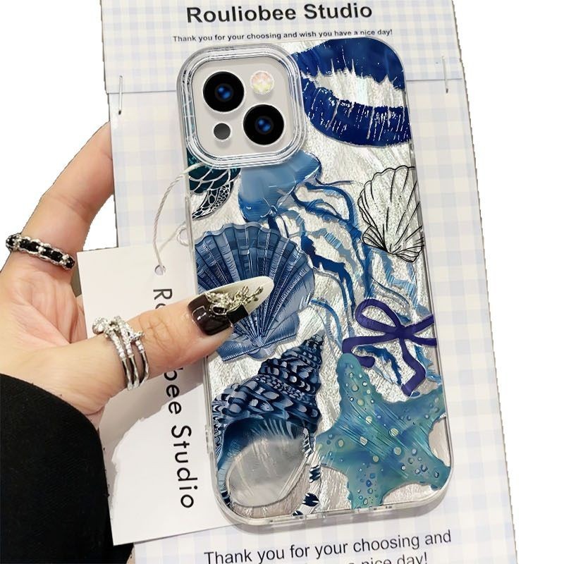 Coral Shell Drop-resistant Large Hole Feather Yarn Phone Case