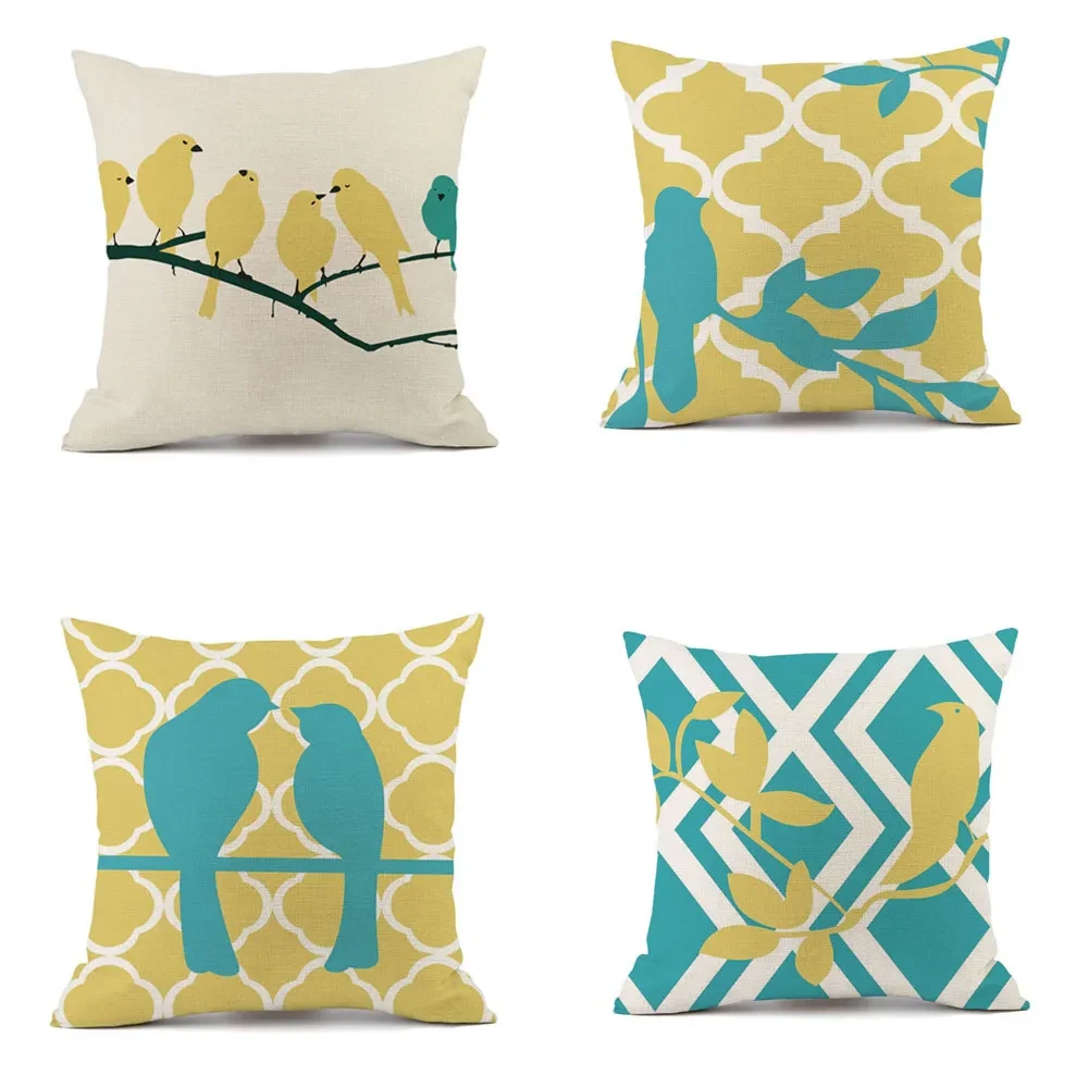 Nordic flowers and birds striped pillowcase