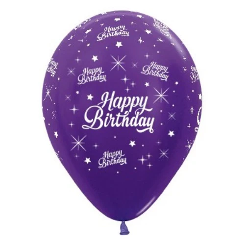 30cm Happy Birthday Purple Violet Metallic Latex Balloons - Pack of 25