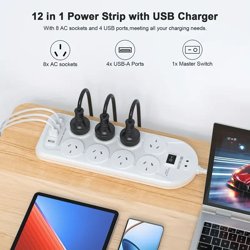 12-in-1 Power Strip - 8 AC & USB