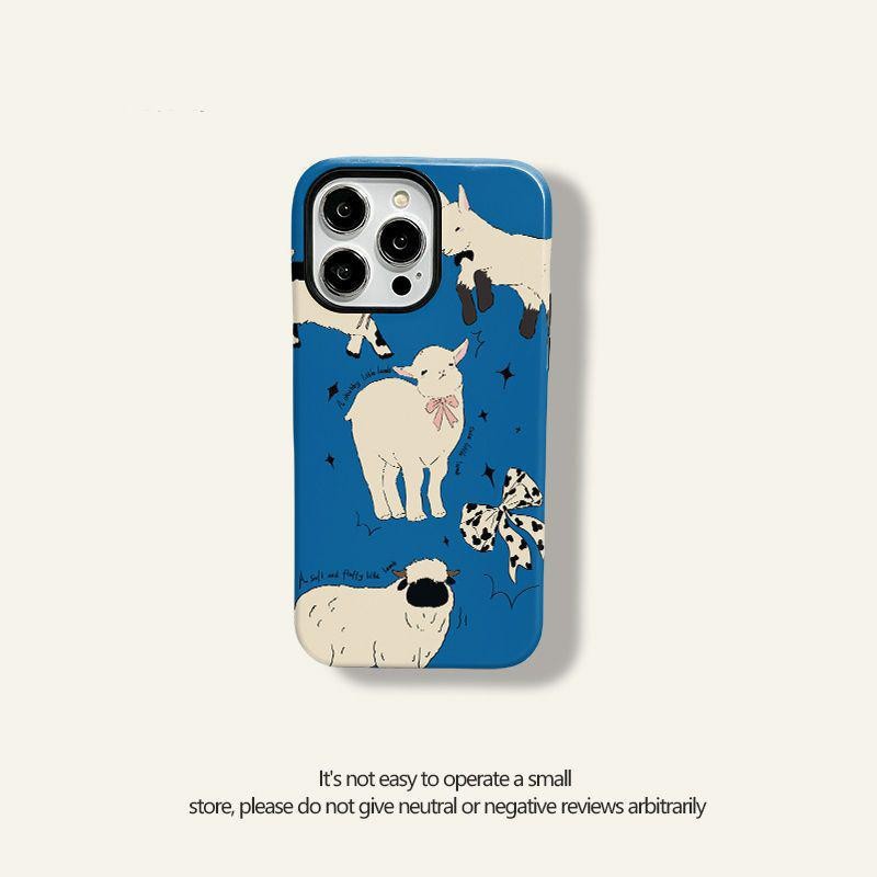 Double-Layer Two-in-one Film Blue Lamb Phone Case
