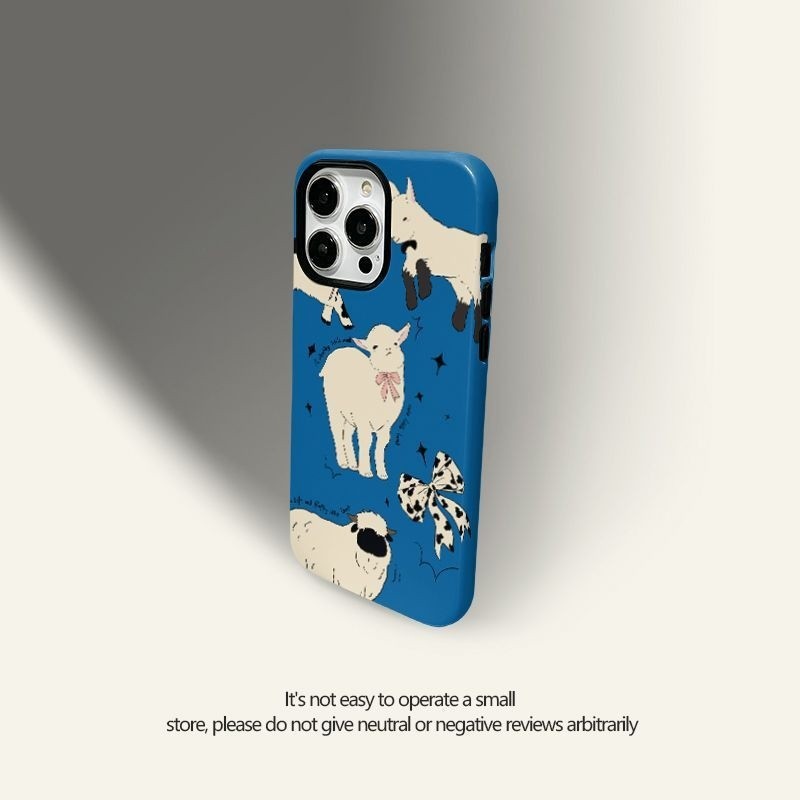 Double-Layer Two-in-one Film Blue Lamb Phone Case