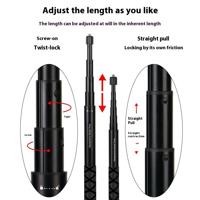 360 Selfie Stick Panoramic Camera Rotating Handle Time Extension Rod