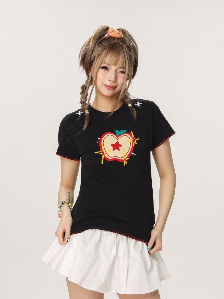 Women's Casual Sweet And Spicy Towel Embroidered Short Sleeve