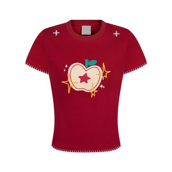 Women's Casual Sweet And Spicy Towel Embroidered Short Sleeve