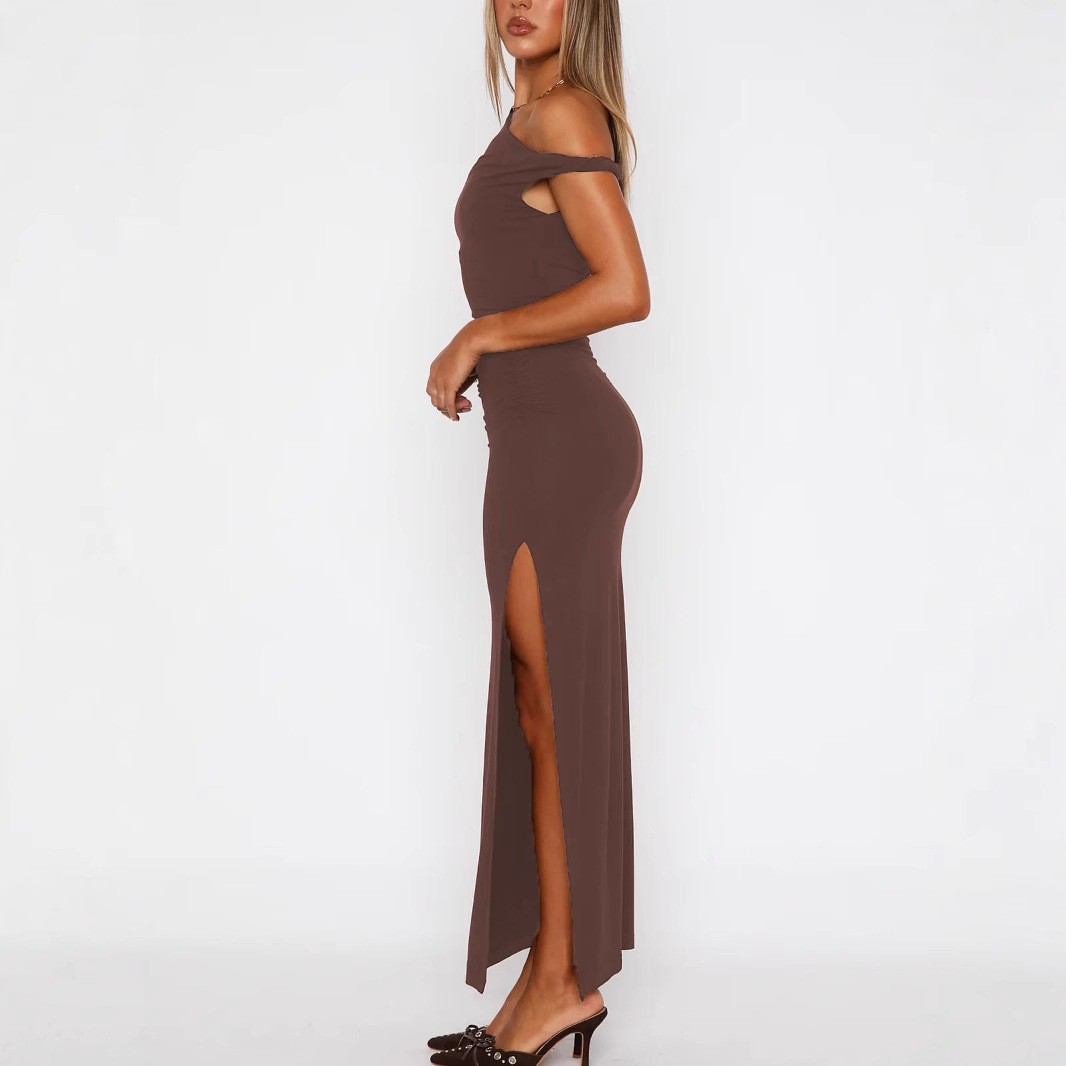 New One-shoulder Diagonal Collar Dress Sleeveless Lace-up