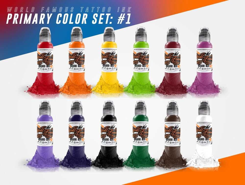12 Color Primary Set #1  World Famous Tattoo Ink  1oz