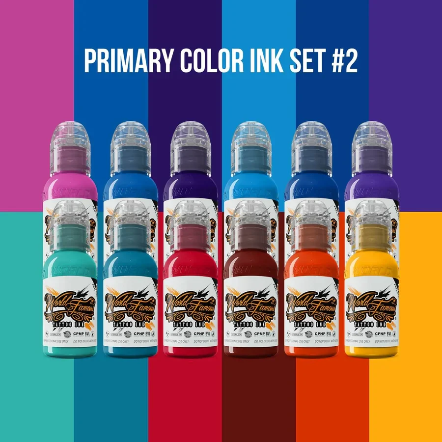 12 Color Primary Set #2 World Famous Tattoo Ink 1oz