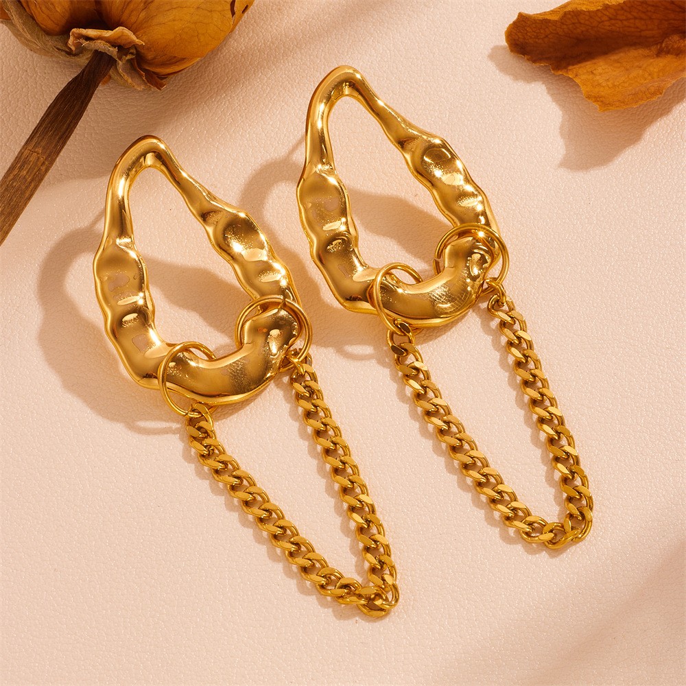 European And American Tassel Leaves Stainless Steel Non-fading Twist Earrings