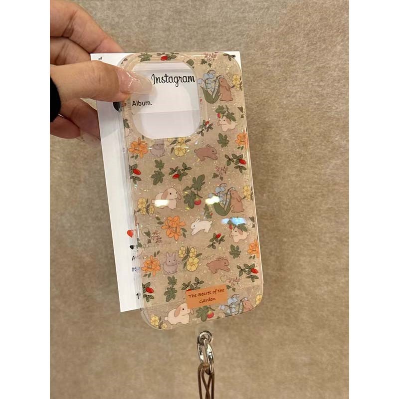 Korean Flower Rabbit Phone Case Rope Handle