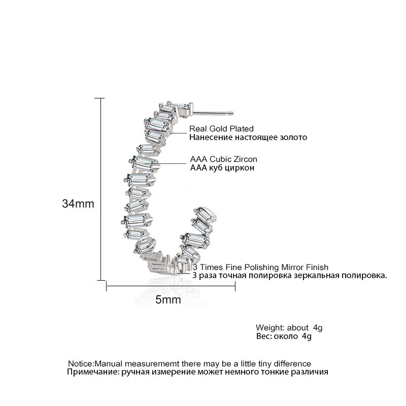 Women's Irregular Retro Inlaid Zirconium Thick C- Shaped Earrings