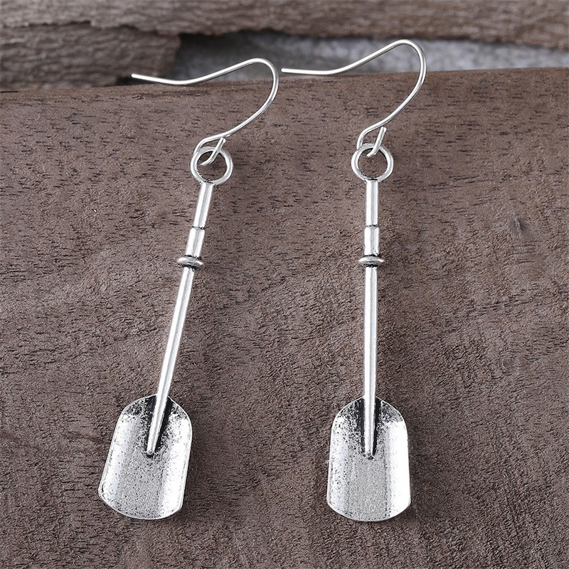 Retro Personalized Shovel Long Earrings Creative Ethnic Style Ancient Silver Alloy