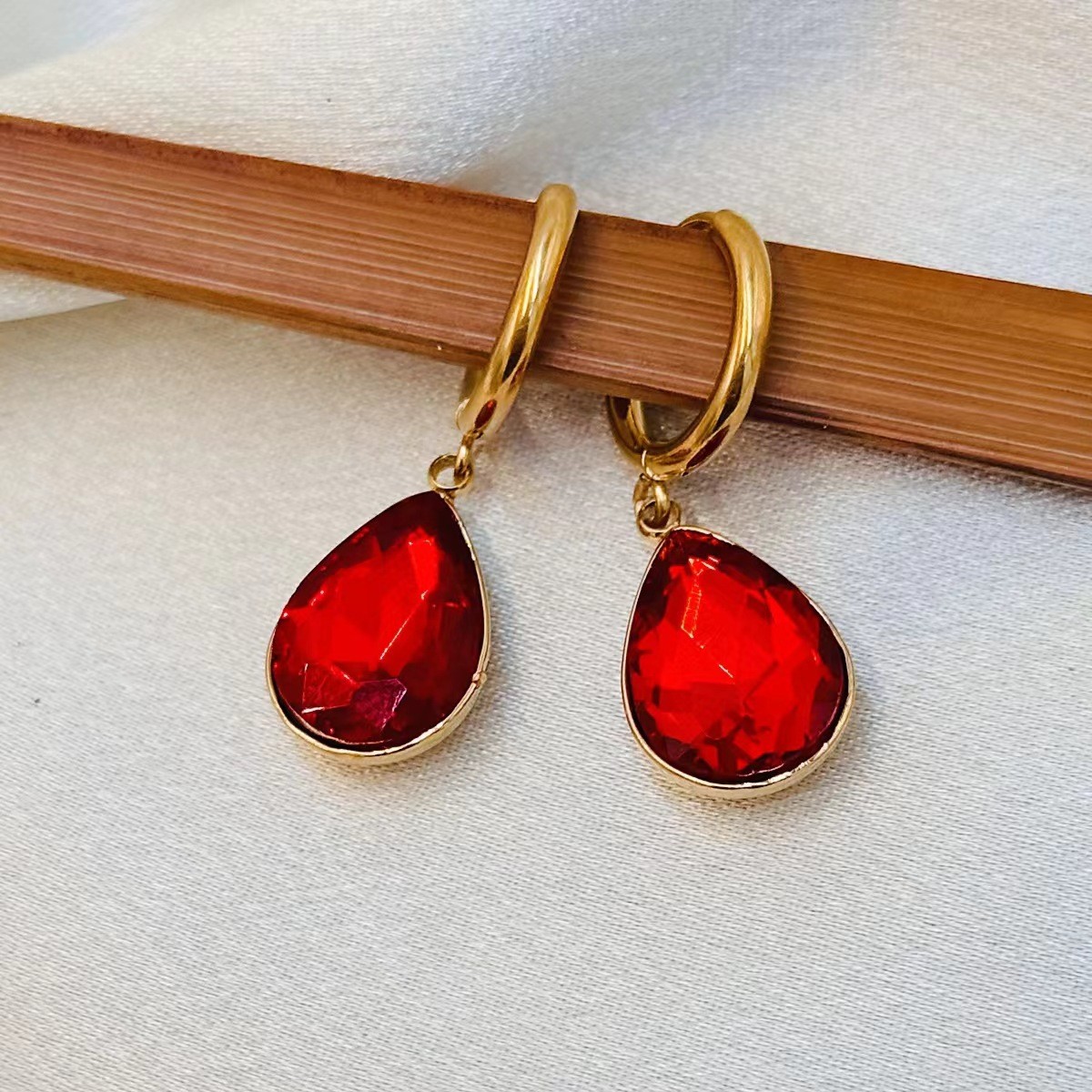 Glass Water Drop Copper Colorful Rare Earth Earrings