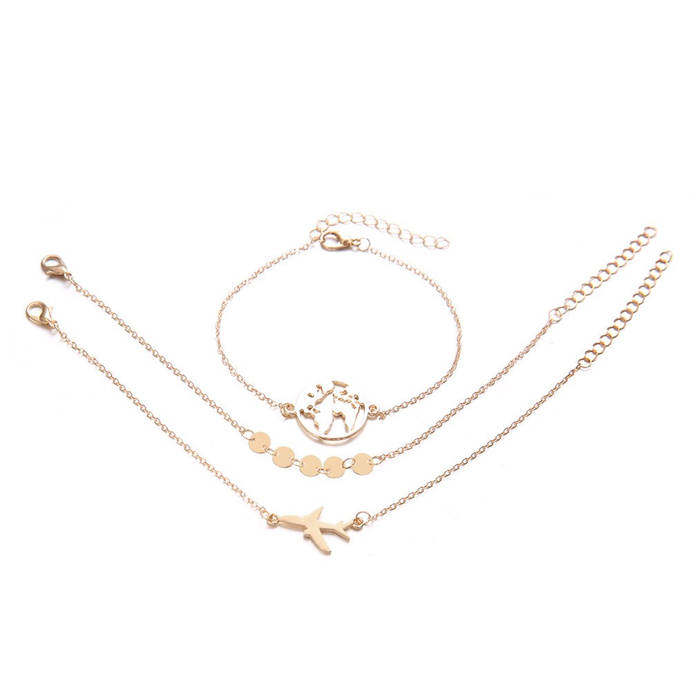 European And American Bohemian Aircraft Map Charm Bracelet 3-piece Set For Women