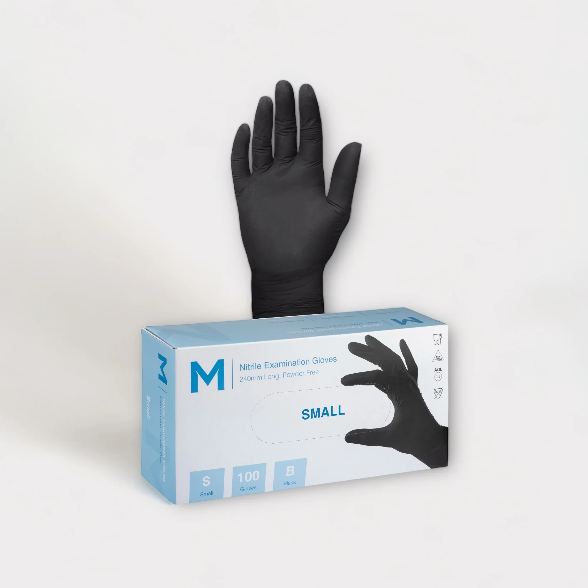 M Nitrile  Powder Free Gloves  Examination Gloves  Black  100pc