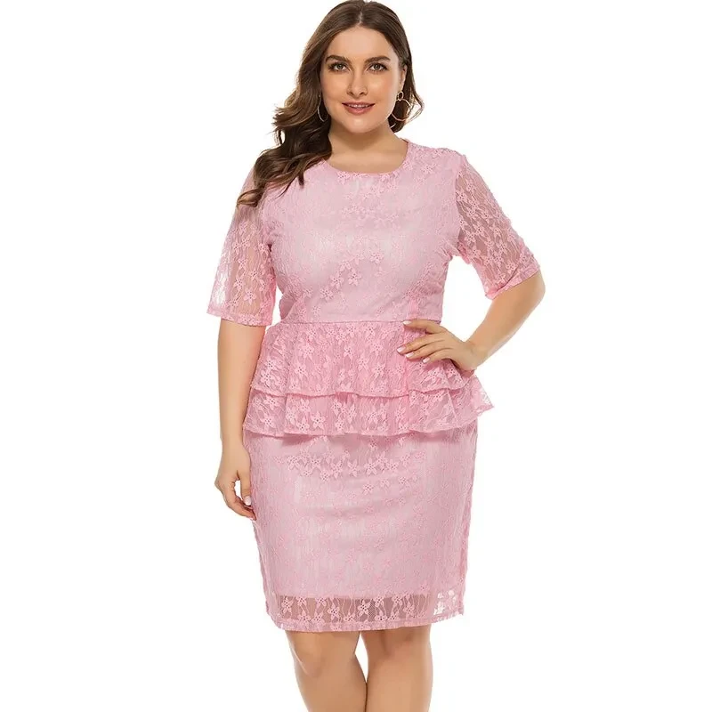 Plus Size Pink Lace Dress