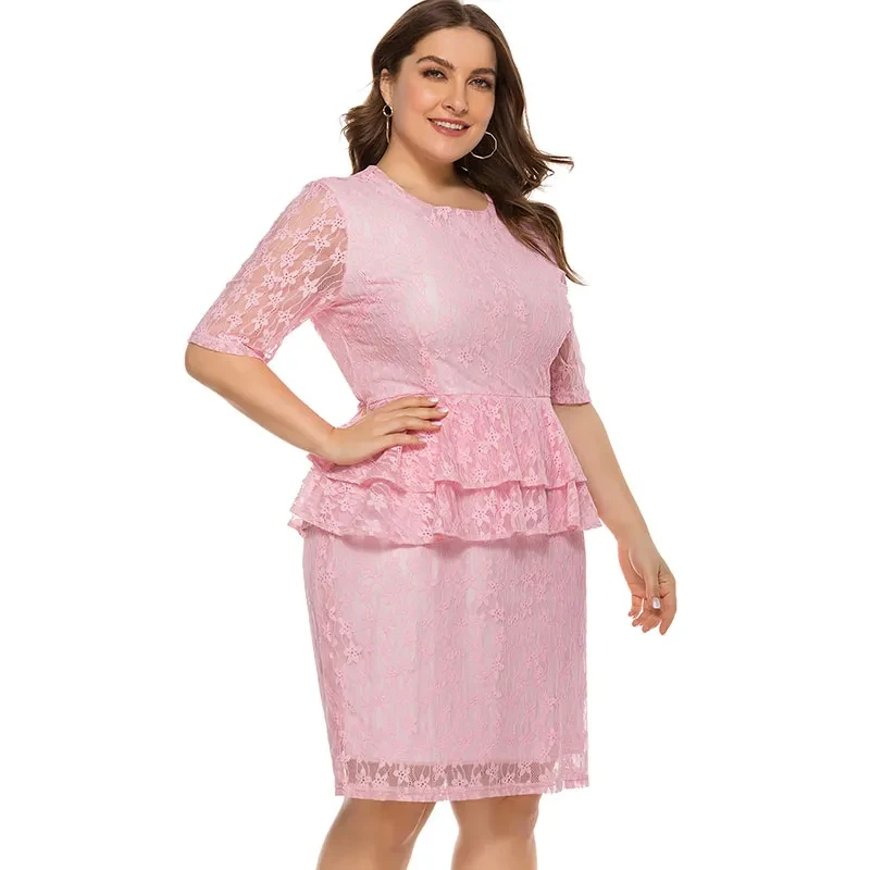 Plus Size Pink Lace Dress