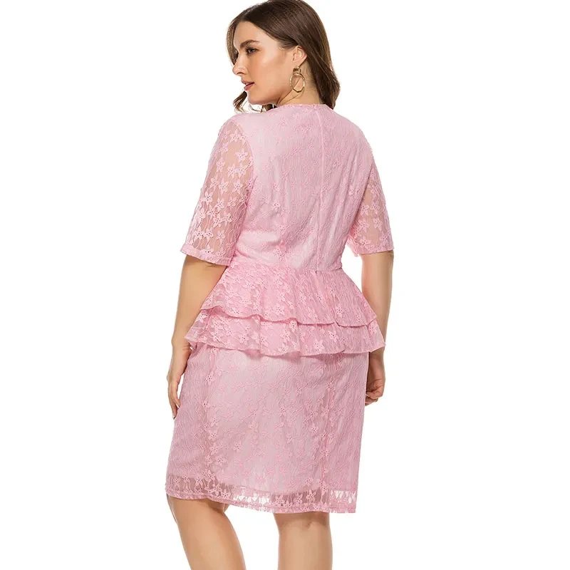 Plus Size Pink Lace Dress