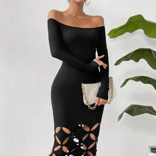 Black Bodycon Maxi Dress With Sleeves