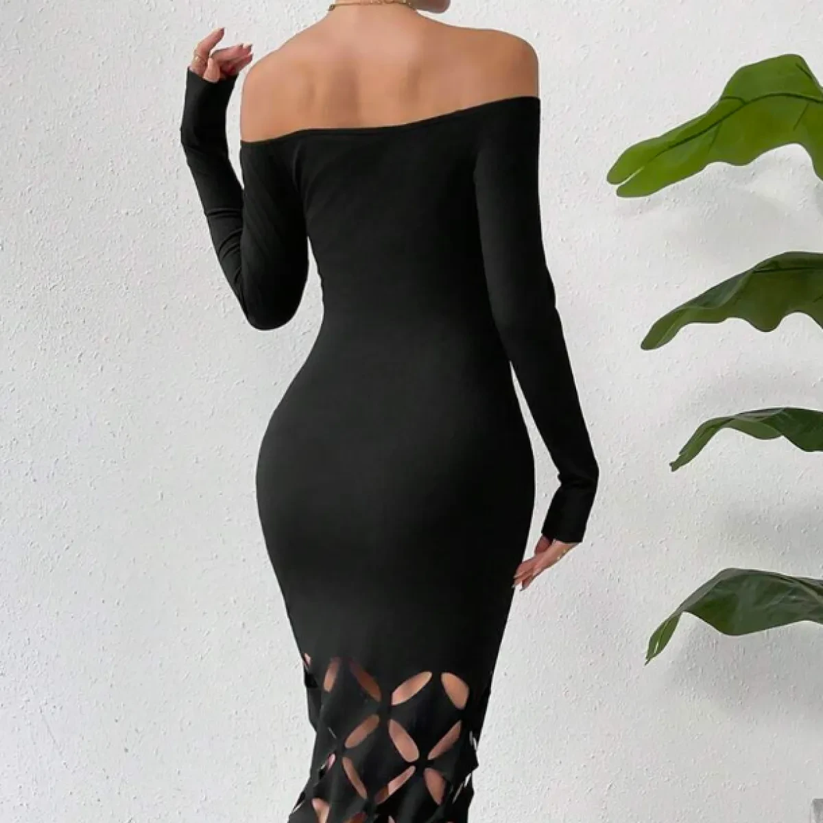 Black Bodycon Maxi Dress With Sleeves