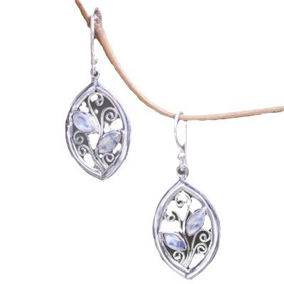 Europe And America Creative Leaves Embedded Colorful Moonstone Earrings Women