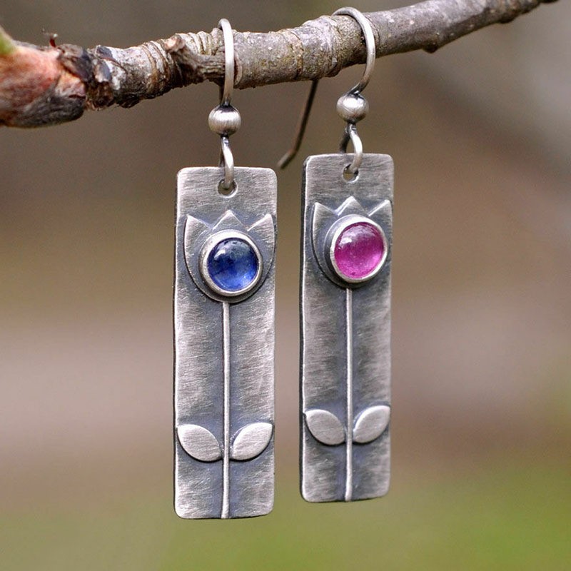 Antique Antique Finish Red Sapphire Earrings