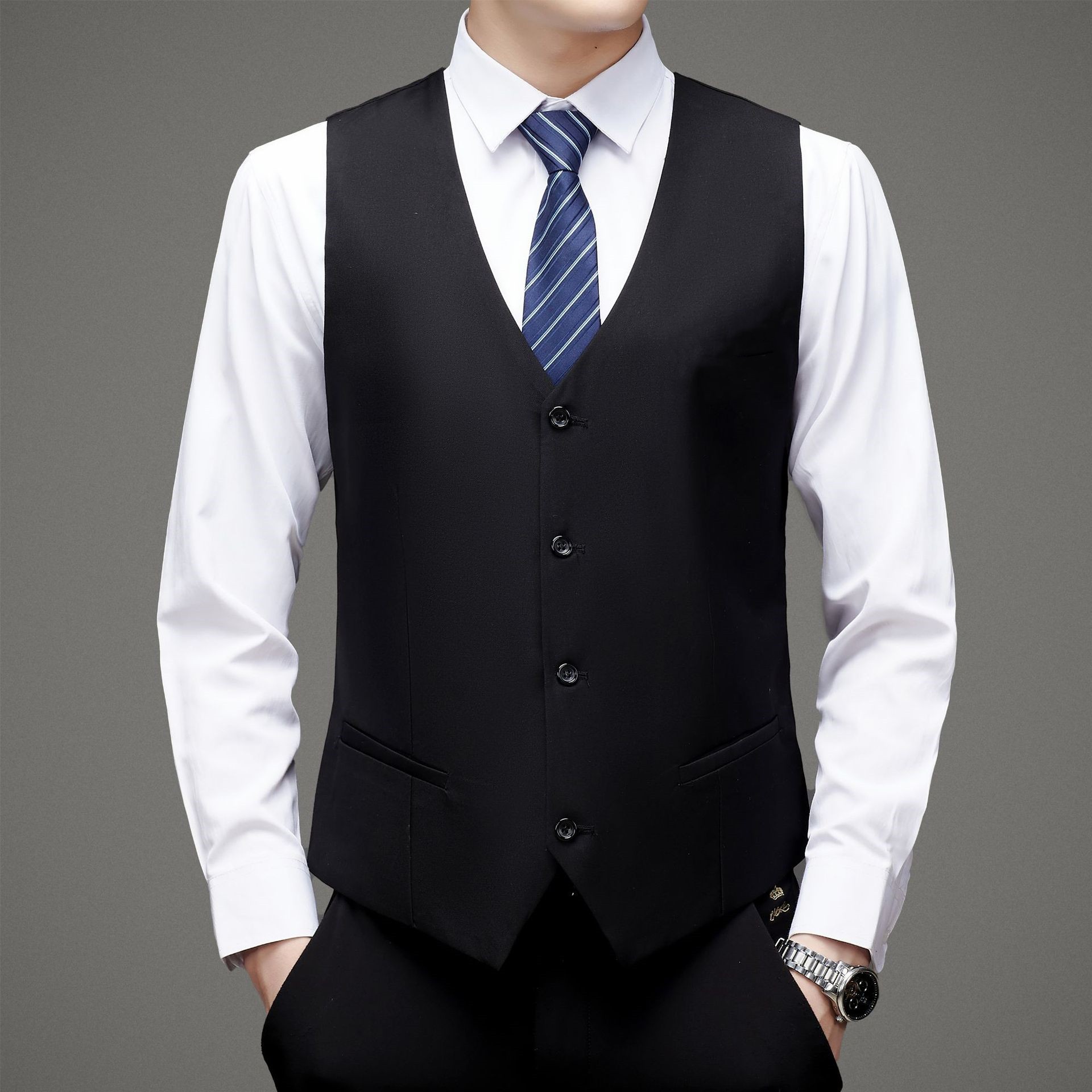Black Slim-fitting Work Clothes Men's Suit Vest Business Wear