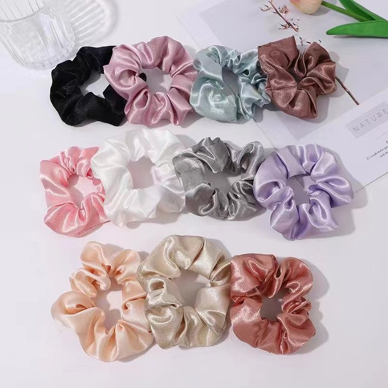 Solid Color Crystal Satin Large Intestine Hair Ring