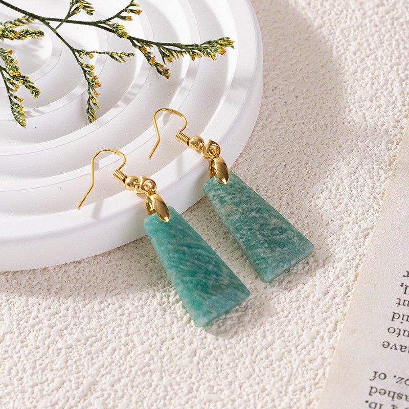 Amazonite Rough Stone Cut Trapezoid Earrings European And American Popular