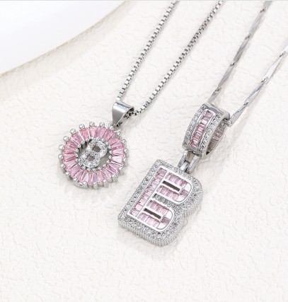 Rock Sugar 26-letter Pendant Necklace For Women, Copper Inlaid Zircon Round Flower Jewelry Set