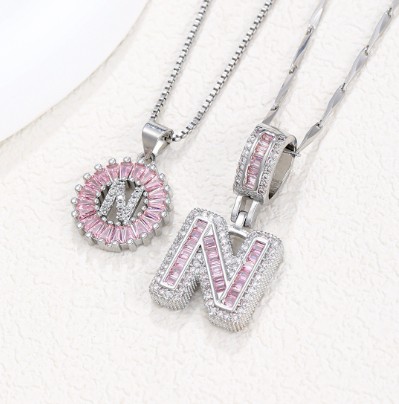 Rock Sugar 26-letter Pendant Necklace For Women, Copper Inlaid Zircon Round Flower Jewelry Set