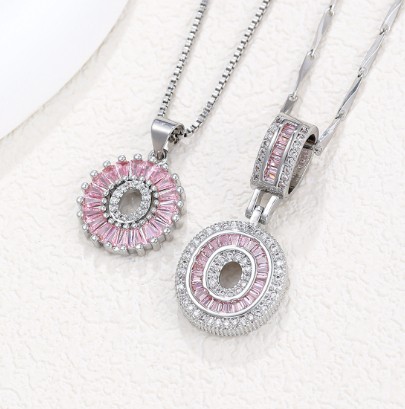 Rock Sugar 26-letter Pendant Necklace For Women, Copper Inlaid Zircon Round Flower Jewelry Set