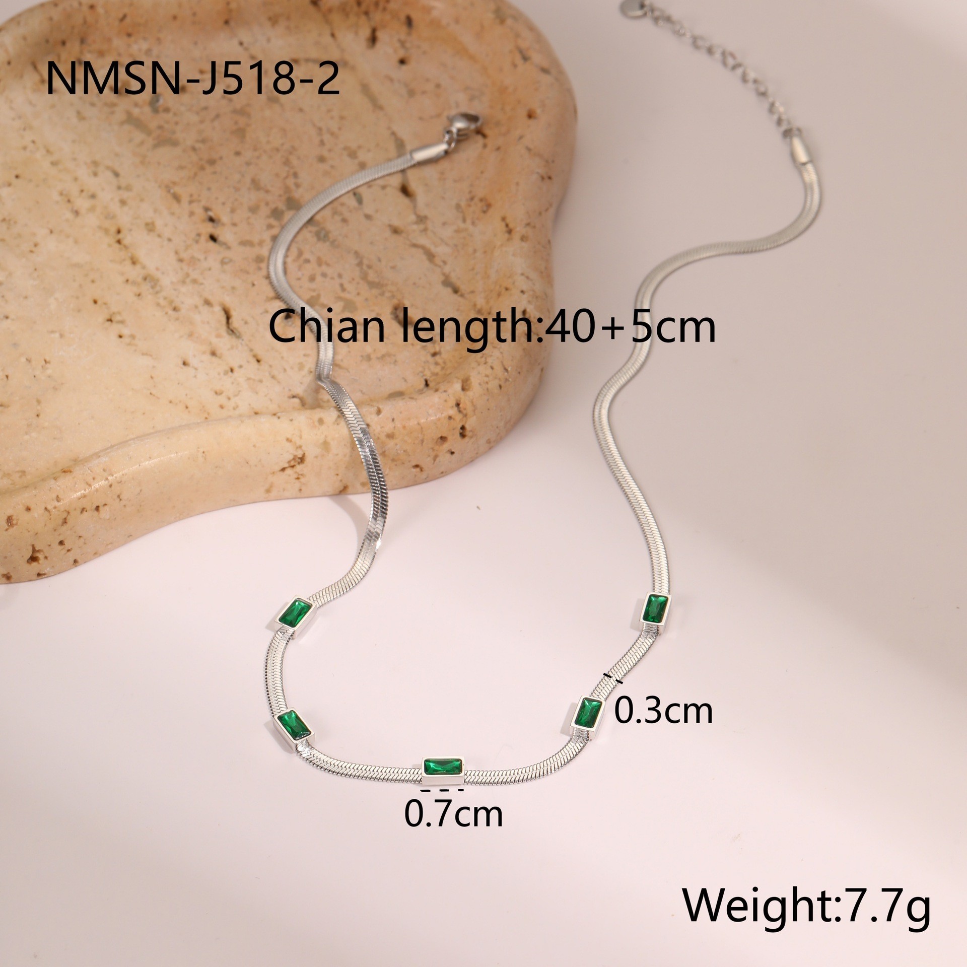 RETRO Geometric Square Zircon Necklace Stainless Steel Necklace Chain Like Flat Snake