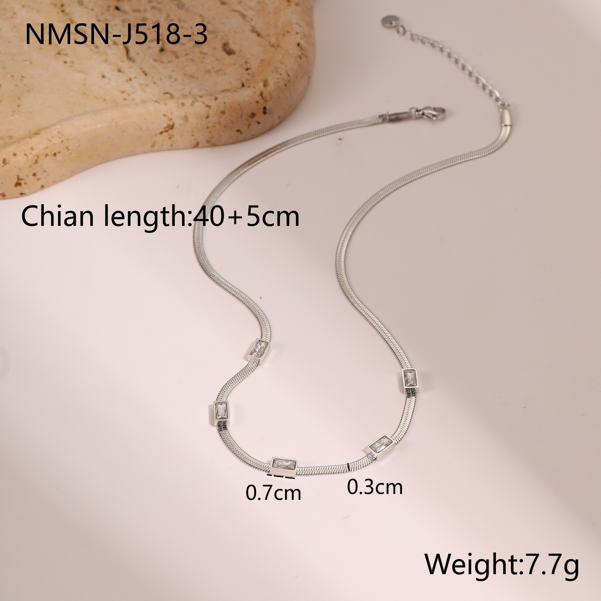 RETRO Geometric Square Zircon Necklace Stainless Steel Necklace Chain Like Flat Snake