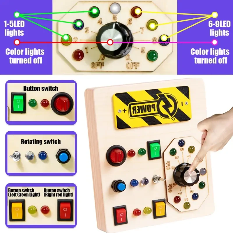 Interactive Wooden LED Busy Board 7 LED Light Switches