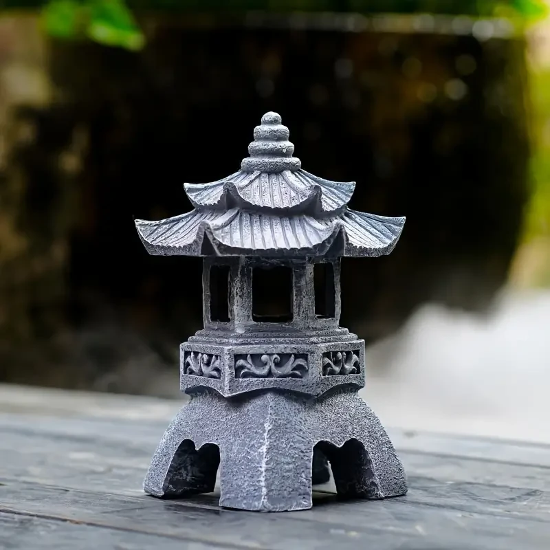 Solar-Powered Zen Garden Pagoda Lantern - Outdoor Stone Tower Light for Courtyard & Fence Decor