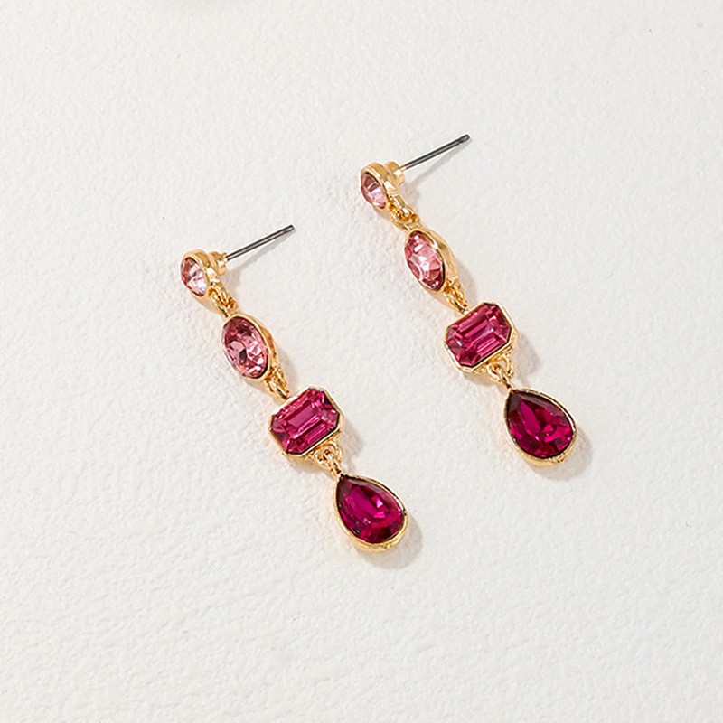 Metal Color Rhinestone Ear Studs Female Geometric Water Drop