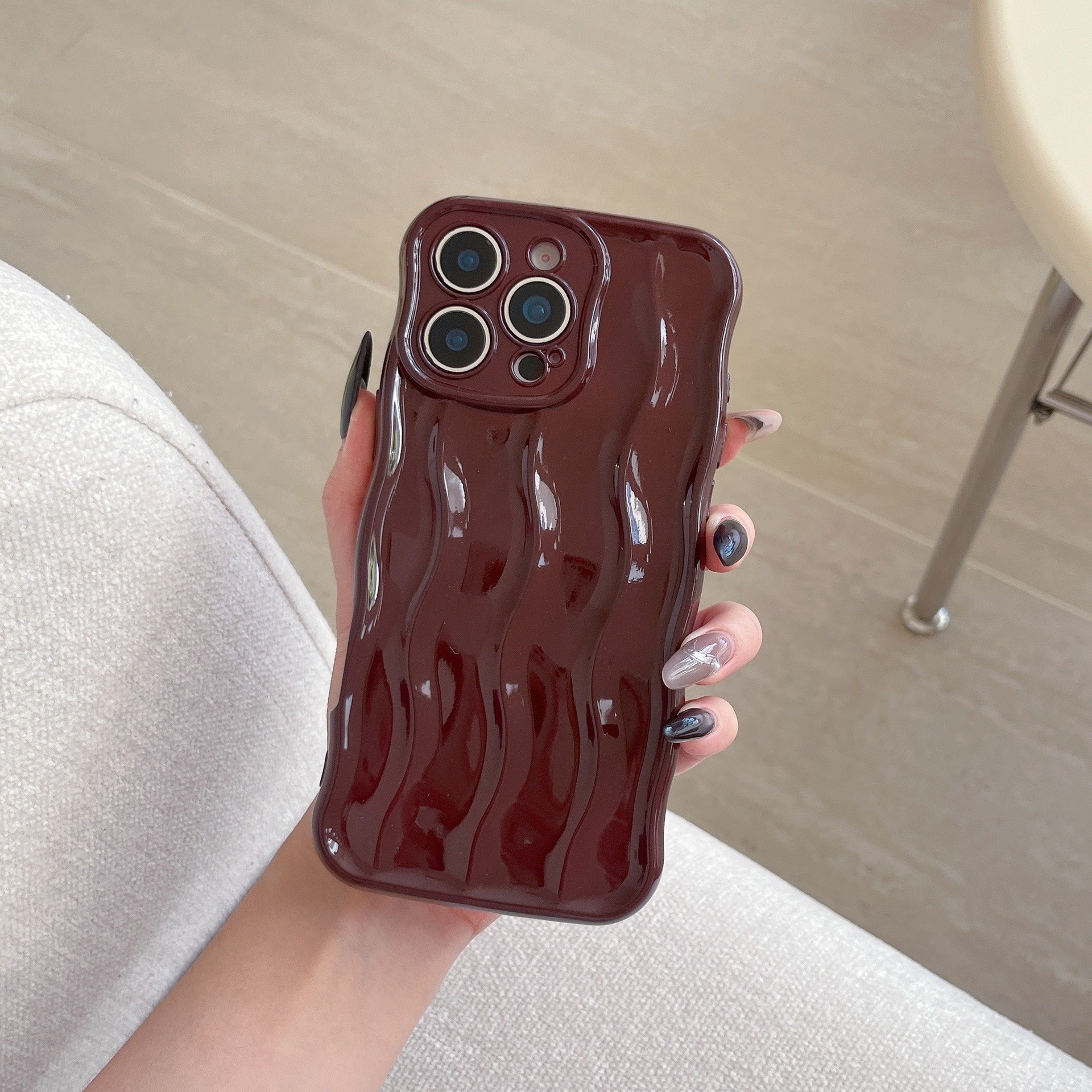 Applicable Electroplating Three-dimensional Wave Stripe Phone Case Drop-resistant Protective Cover