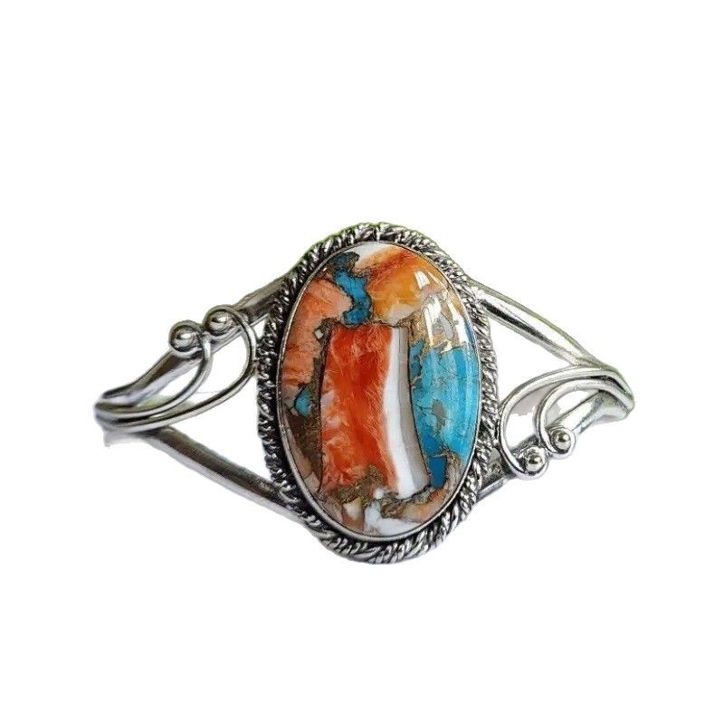 Women's Retro Oval Natural Turquoise Bracelet