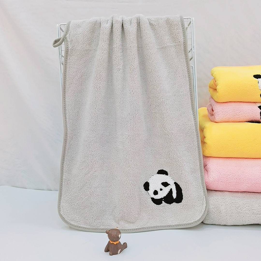 Coral Velvet Panda Embroidery Covers Soft And Absorbent