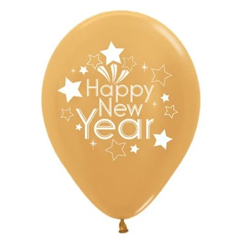 30cm Happy New Year  Gold Metallic - Pack of 6