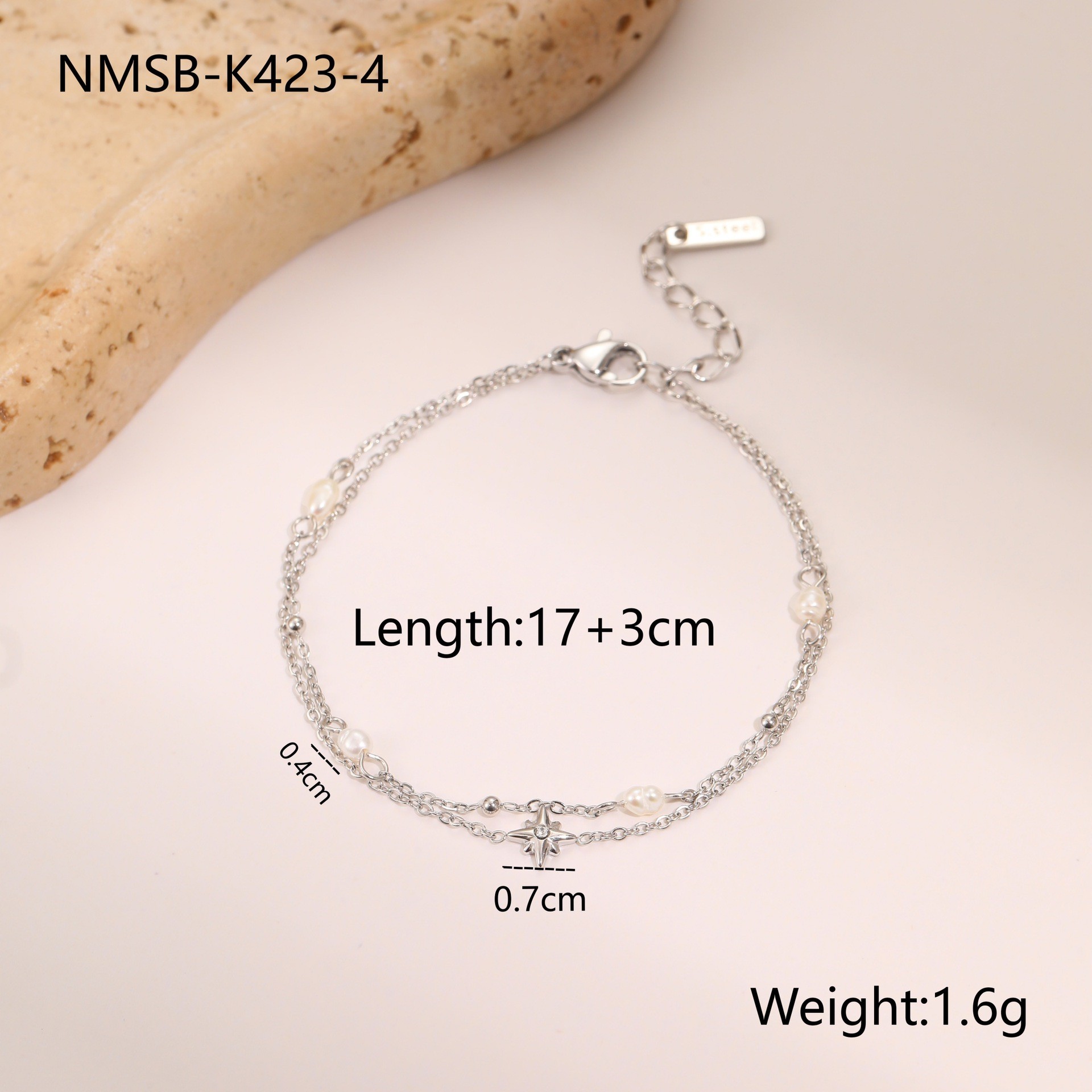 Double-layer Six-pointed Star Rhinestone Pearl Stainless Steel Necklace 18K Gold Plating Ins Design Sense