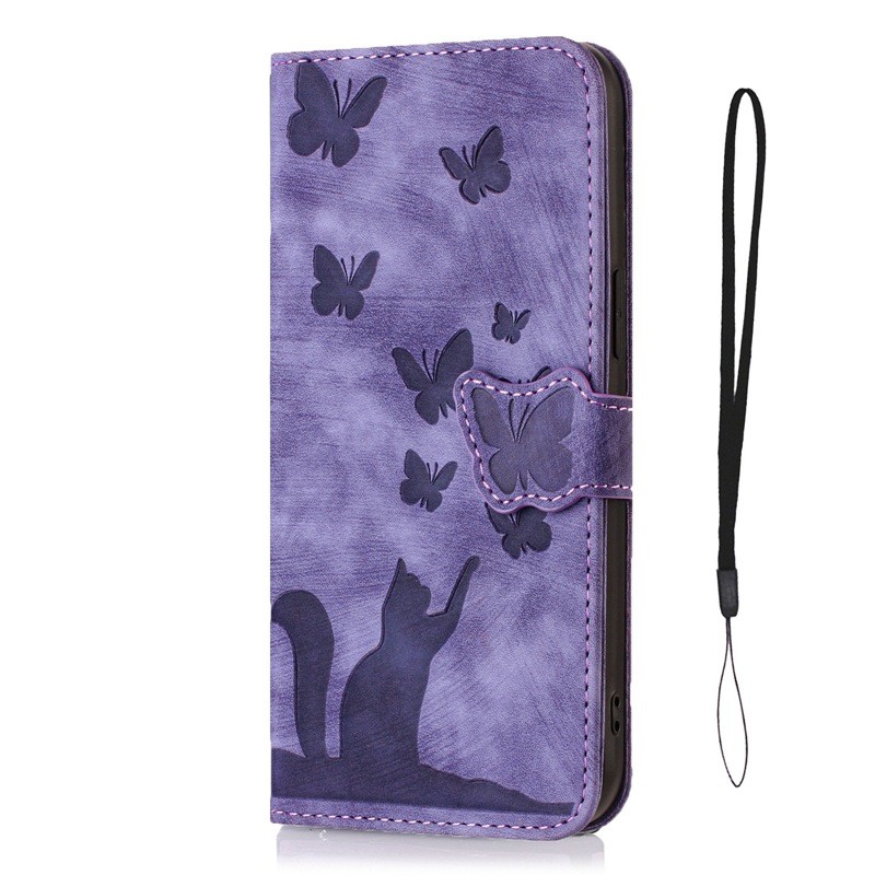 Butterfly Cat Embossed Phone Leather Case