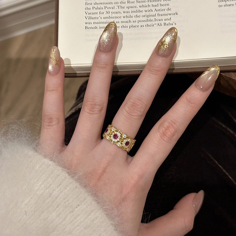 French Retro Rose Window Ring For Women