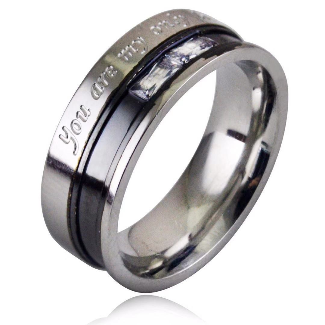 Titanium Steel Couple Diamond Fashion Ring