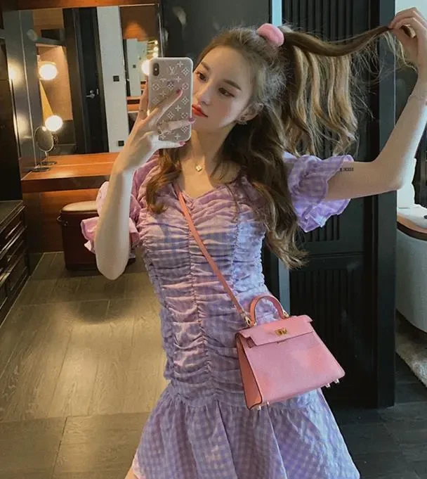 Women's purple check dress