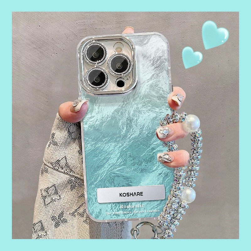 Ice Blue Gradient Invisible Bracket Chain Phone Case