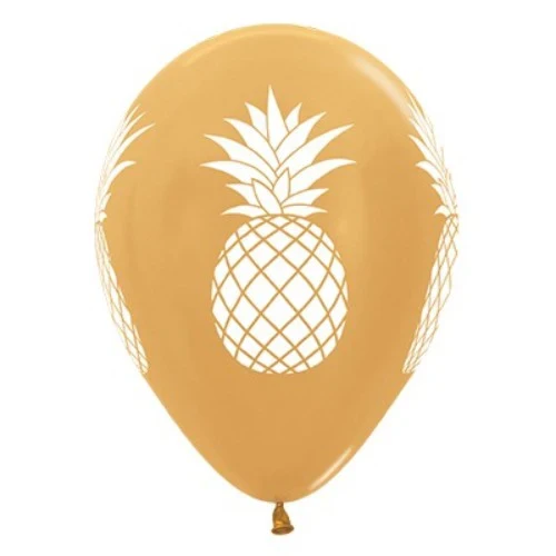 30cm Tropical Pineapple Gold Metalic Latex Balloons - Pack of 25