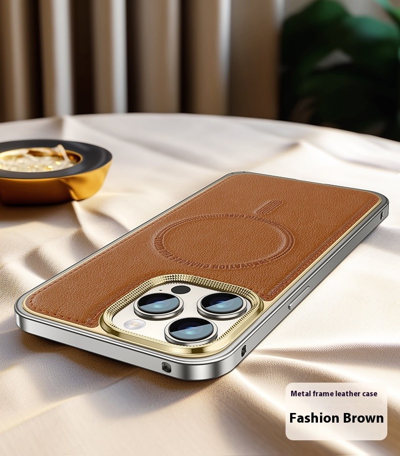 Phone Case Spring Fastener Leather Pattern Cover Drop-resistant Magnetic Suction